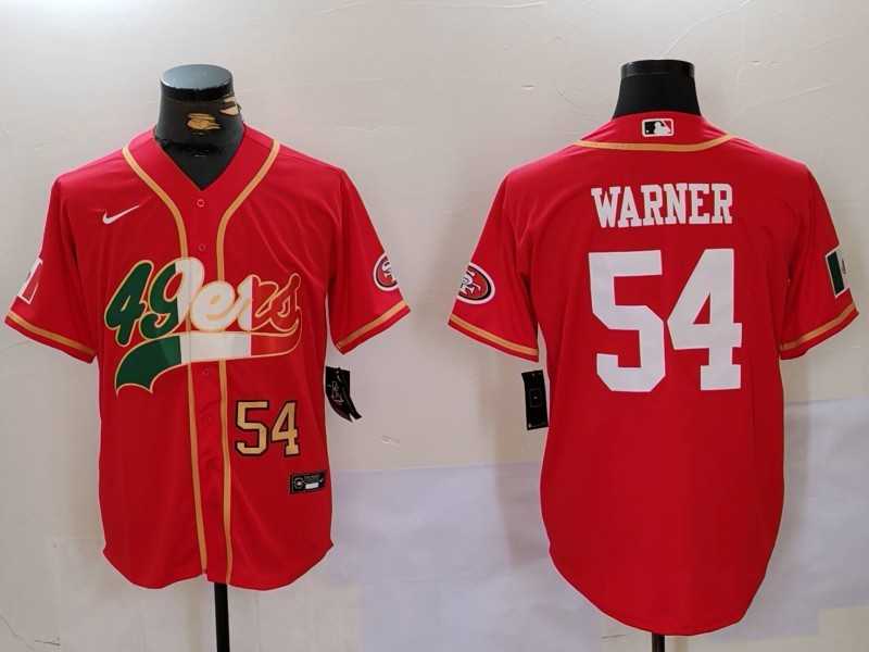 Men%27s San Francisco 49ers #54 Fred Warner Red With Patch Cool Base Stitched Baseball Jerseys